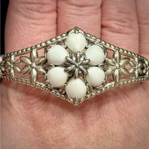 Carolyn Pollack Sterling Silver White Agate Floral Cuff Bracelet